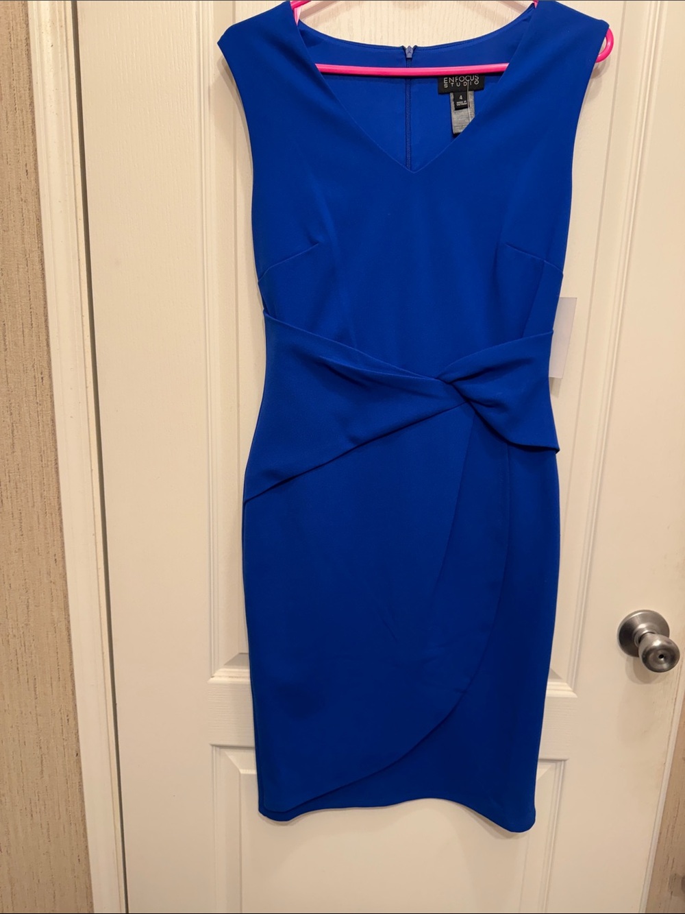 Enfocus Studio Cobalt Blue Sheath Dress with Twist Waist